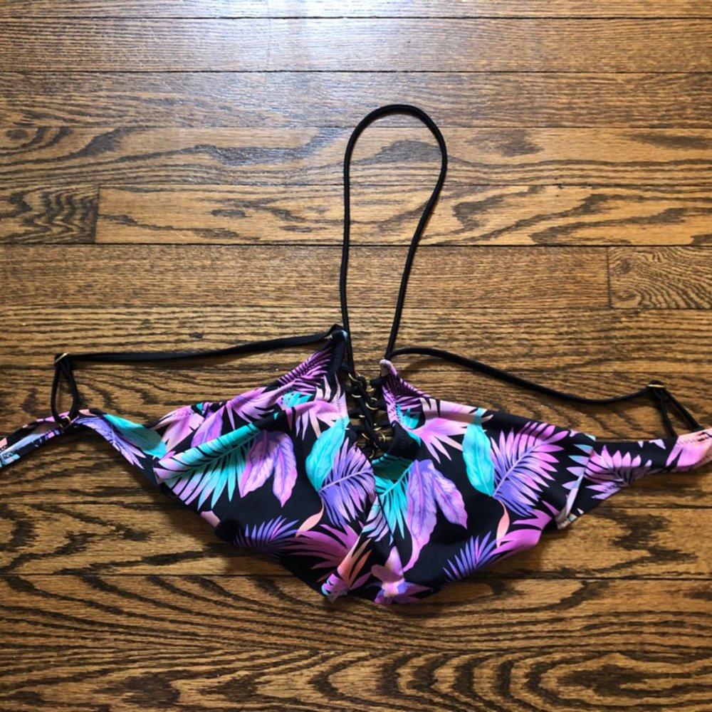 Tropical Print Halter Bikini Top